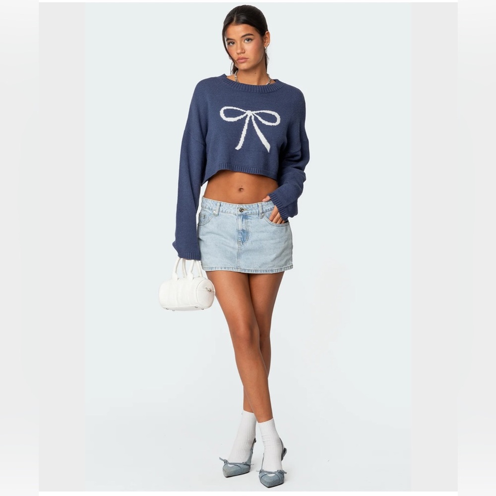 Edikted : CHIARA DENIM MICRO SKIRT. Light blue